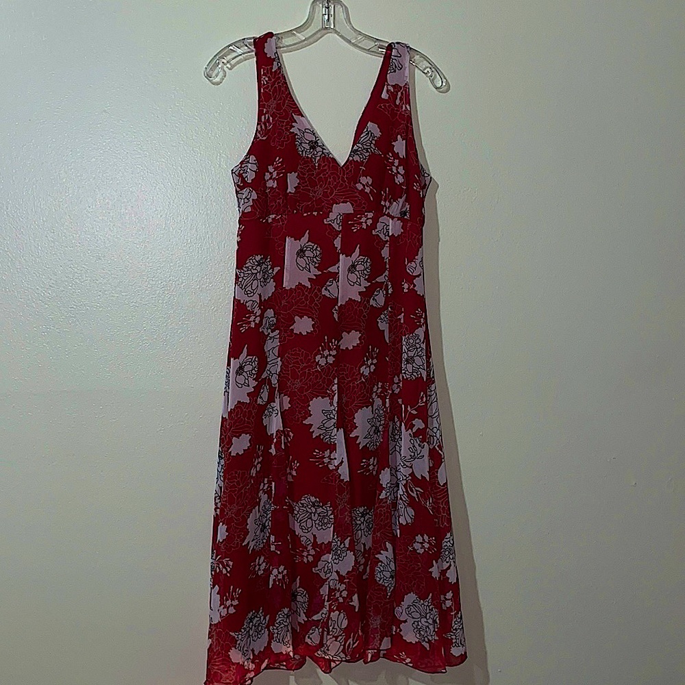 NWOT red floral v-neck dress